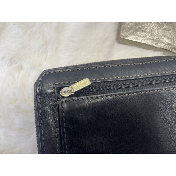 FOSSIL Sydney Black Leather Wristlet Wallet Clutch Zip Around Medium - Picture 4 of 7